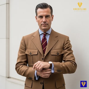 Men’s Vintage Brown Safari Suit | African Explorer Jacket & Trousers Set | Oversized Cargo Travel Wear | Adventure Outfit for Him