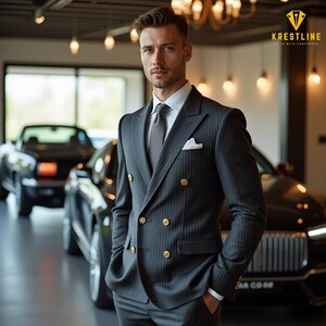 Men’s Grey Double Breasted Suit | Custom Tailored for Weddings, Formal Events & Meetings | Ideal for Grooms and Gifting