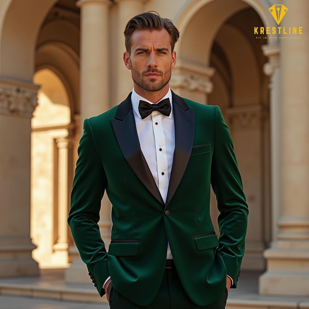 Emerald Green Velvet Tuxedo Suit: Custom Tailored Wedding Attire