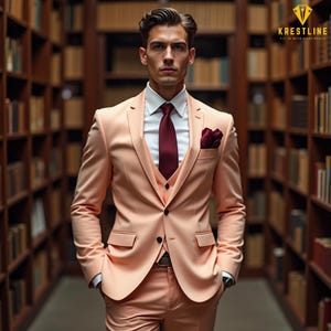 Men’s Peach 3-Piece Suit | Custom Tailored for Weddings, Formal Events & Meetings | Ideal for Grooms, Celebrations and Gifting
