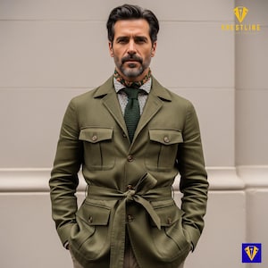 Men’s Vintage Olive Green Safari Suit | African Explorer Jacket & Trousers Set | Oversized Cargo Travel Wear | Adventure Outfit for Him