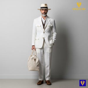 Men’s Vintage White Safari Suit | African Explorer Jacket & Trousers Set | Oversized Cargo Travel Wear | Adventure Outfit for Him