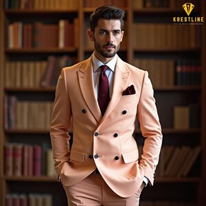 Men’s Peach Double Breasted Suit | Custom Tailored for Weddings, Formal Events & Meetings | Ideal for Grooms and Gifting