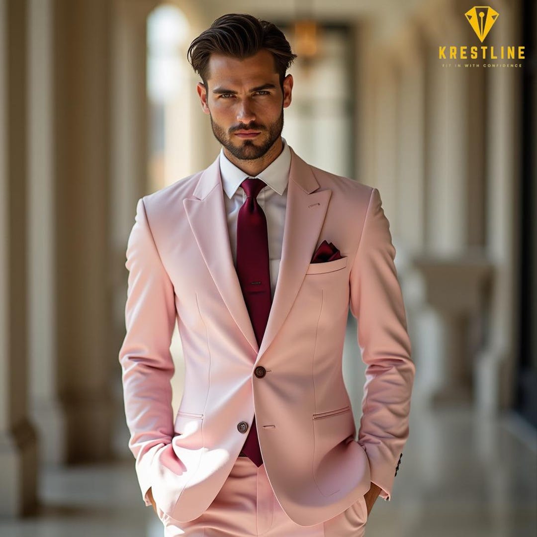 Men's Light Pink Suit: Custom Tailored Slim Fit - Krestline - Etsy