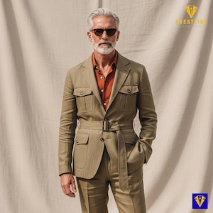 Men’s Vintage Olive Green Safari Suit | African Explorer Jacket & Trousers Set | Oversized Cargo Travel Wear | Adventure Outfit for Him