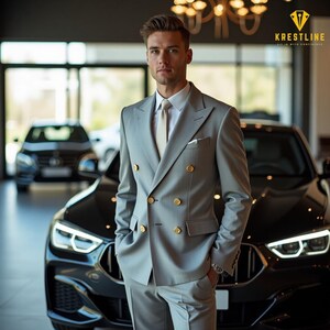 Men’s Grey Double Breasted Suit | Custom Tailored for Weddings, Formal Events & Meetings | Ideal for Grooms and Gifting