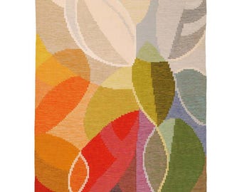 Abstract Wool Kilim Rug Modern Multicolor Flatweave Area Rug Geometric Artisan Carpet