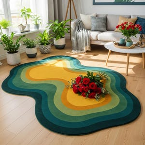 Gradient Green Area Rug Retro Irregular Shape Carpet