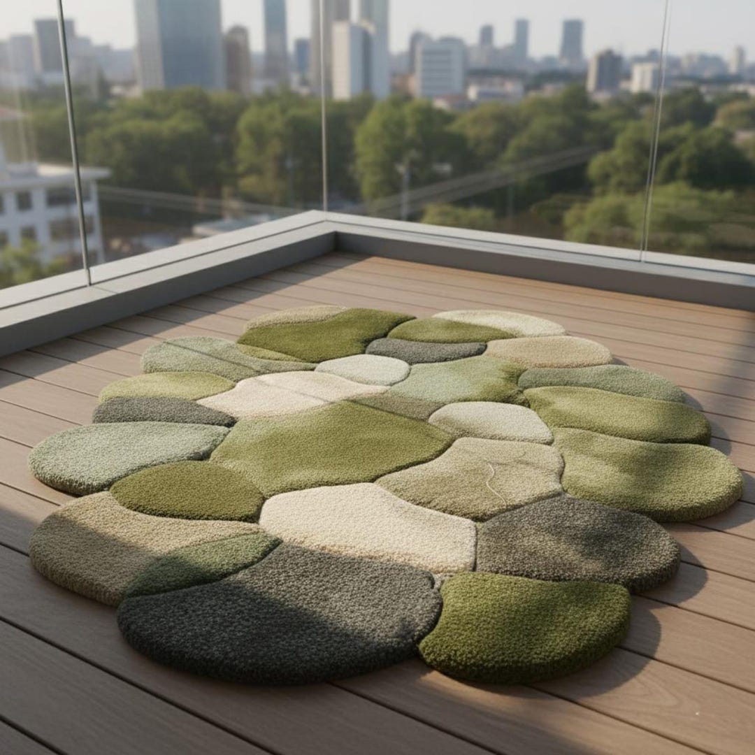 Luxury Moss Pebble Hand Tufted Rug | Organic Stone Design Green Wool ...