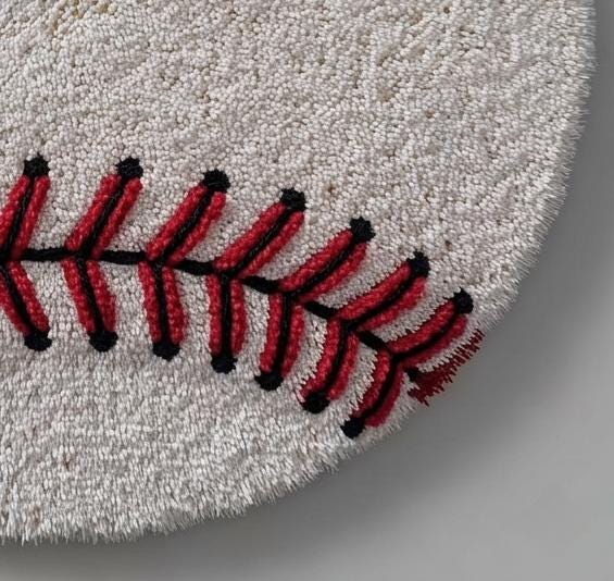 5x5 Feet Baseball Hand Tufted Rug, Sports Theme Kids Room Rug, Round ...