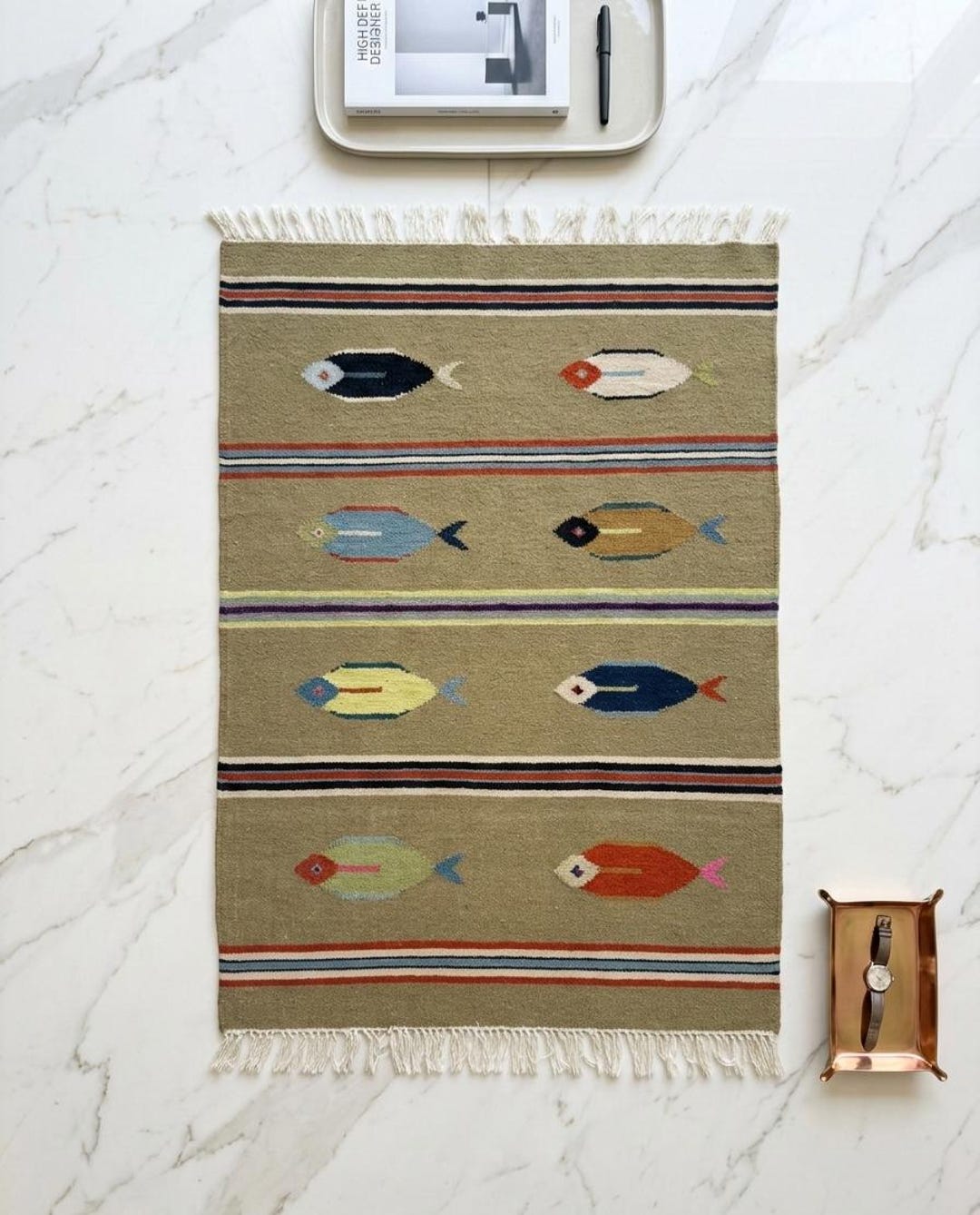 Kilim Fish Rug Vintage Koi Fish Wool Kilim Rug – Handmade Flatweave Area Rug - Etsy