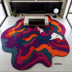Colorful Abstract Area Rug: Hand-Tufted NZ Wool, Modern Home Decor