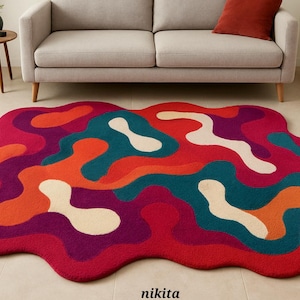 Irregular Abstract Rug: Colorful Wavy Modern Boho Floor Decor