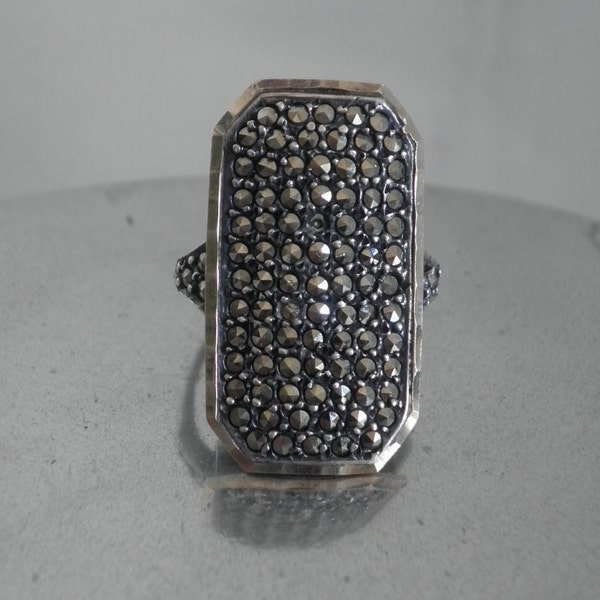 Very Feminine Sterling Marcasite Ring Circa 1950s