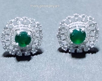 Statement Jewelry Designing 925 Sterling Silver Earring,Lab created Moissanite And Green Onyx Stone, Handmade Jewellery, Gift For Mother,