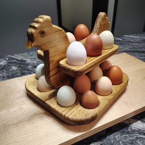Egg Holder – Farmhouse Countertop Chicken Egg Rack (Holds 20 Eggs)