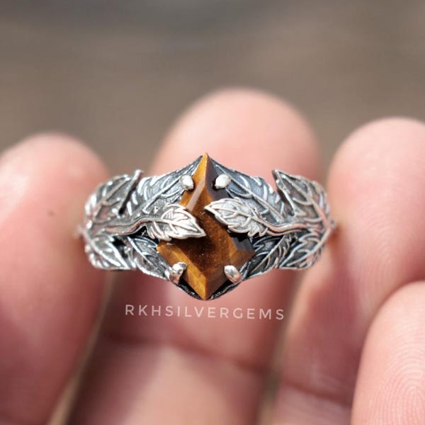 Tiger's Eye Kite Ring, Tree Branches, 925 Sterling Silver