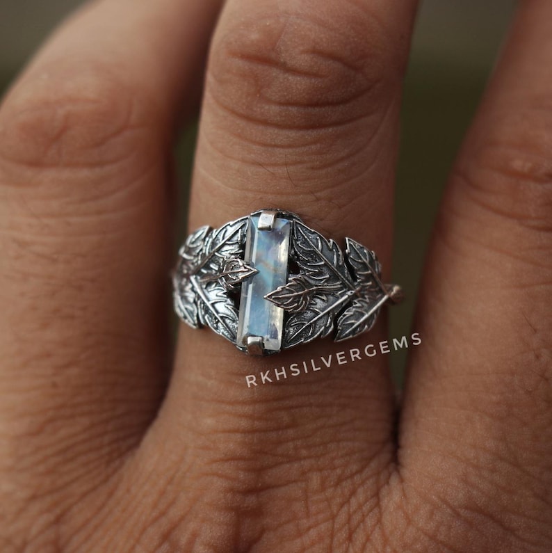 Moonstone Leaves Design Ring: Handmade 925 Sterling Silver Ring, Nature ...