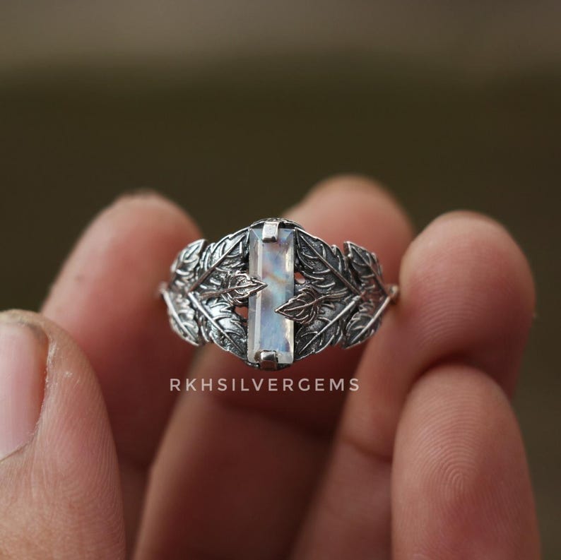 Moonstone Leaves Design Ring: Handmade 925 Sterling Silver Ring, Nature ...