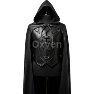 Handmade Hooded Faux Leather Cloak: Medieval LARP Cosplay Cape