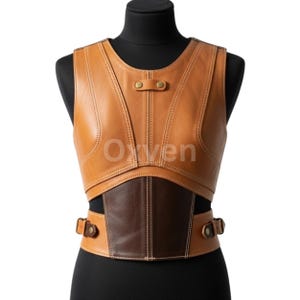 Medieval Brown & Tan Armor Style Vest - Handcrafted Leather Vest - Handmade Two-Tone Classic Leather Vest for Men - Warrior Cosplay Outfit