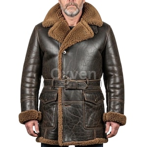 Genuine Shearling Trench Coat: Handmade Sheepskin Leather, Fur Collar
