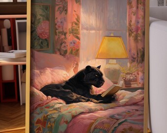 Schwarzer Panther Kunst: Wunderliche Katzenliebhaber Wanddekoration, gemütlicher Vintage Buchdruck