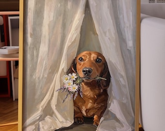 Tax-väggkonst: Blommig hundporträtt, mysig poster i stugstil