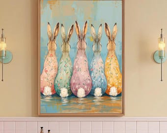 Rabbit Art Print  : Pastel Bunny Wall Decor, Whimsical Nursery Poster