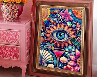 Psychedelic Wall Art : Surreal Eye Print,Collage Art