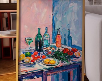 Dining  Wall Art, Fruit and Wine Print, Vibrant Kitchen Poster