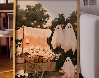 Whimsical Ghost Art, Vintage Halloween Printable, Cottagecore Fall Decor, Spooky Poster (DIGITAL DOWNLOAD)