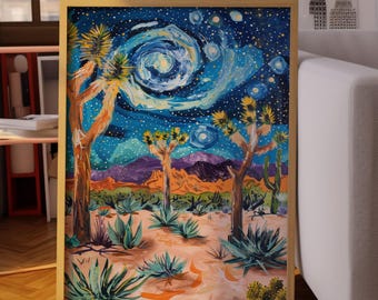 Desert Art Print  : Van Gogh Inspired Joshua Tree Landscape, Western Southwest Poster