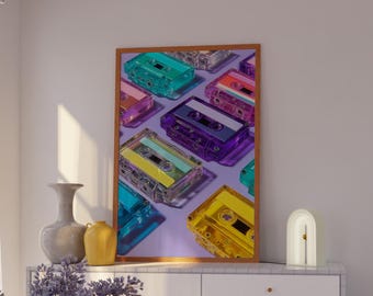 Retro Cassette Tape Wall Art : Printable Colorful Music (Digital Download)