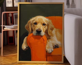 Golden Retriever Portrait : Cozy Dog Wall Art, Pet Lover Art