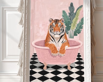 Tiger Wandkunst: Entspannende Badezimmer Illustration