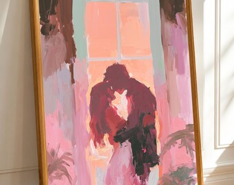 Romantic Couple Wall Art, Lovers  Print, Pink Bedroom Decor, Love Artwork (DIGITAL DOWNLOAD)