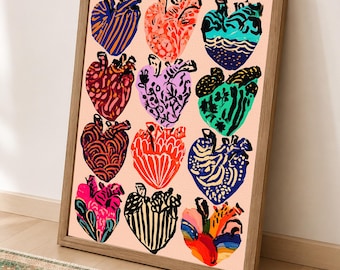 Anatomical Heart Wall Art, Colorful Heart Print, Eclectic Medical Poster, Maximalist Decor
