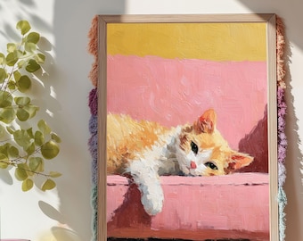 Arte mural de gato pelirrojo: arte felino caprichoso, póster de pintura al óleo