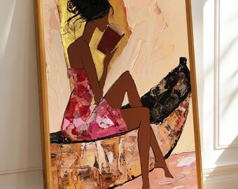 Reading Woman Wall Art, Book Lover Print, Feminine Figure Poster, Cozy Eclectic Decor