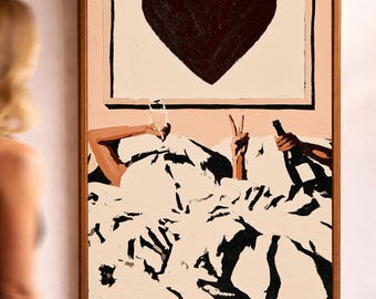 Romantic Couple Wall Art, Heart Bedroom Print, Love Painting (DIGITAL DOWNLOAD)