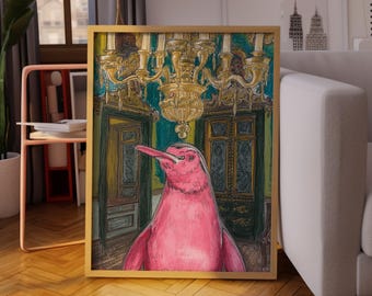 Penguin Wall Art : Surreal Animal Painting for Eclectic & Modern Home Decor