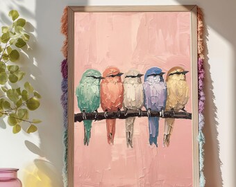 Birds Wall Art : Colorful Animal Painting Print for Modern Nature Home Decor