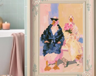 Quirky Duck Wall Art, Couple Bedroom  Printable, Colorful Maximalist Decor, Funny Bird (DIGITAL DOWNLOAD)