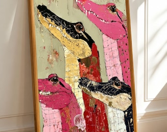 Alligator Wall Art, Pink Crocodile Poster, Quirky Animal Print, Colorful Eclectic Decor