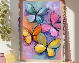Butterfly Wall Art : Colorful Abstract Butterfly Painting , Pastel Modern Nature Decor