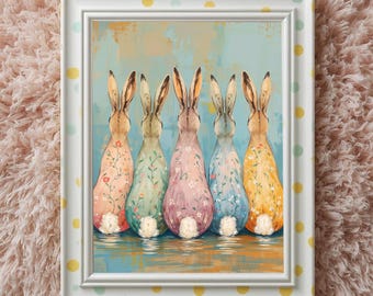 Rabbit Art Print  : Pastel Bunny Wall Decor, Whimsical Nursery Poster