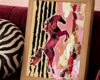 Horse Wall Art, Colorful Equestrian Poster, Pink Horse Print, Eclectic Western Decor