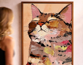 Cat Wall Art, Colorful Cat Print, Maximalist Animal Poster, Whimsical Feline Artwork, Eclectic Decor