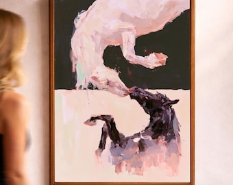 Black White Horse Wall Art, Romantic Equine Painting, Modern Animal Decor (DIGITAL DOWNLOAD)